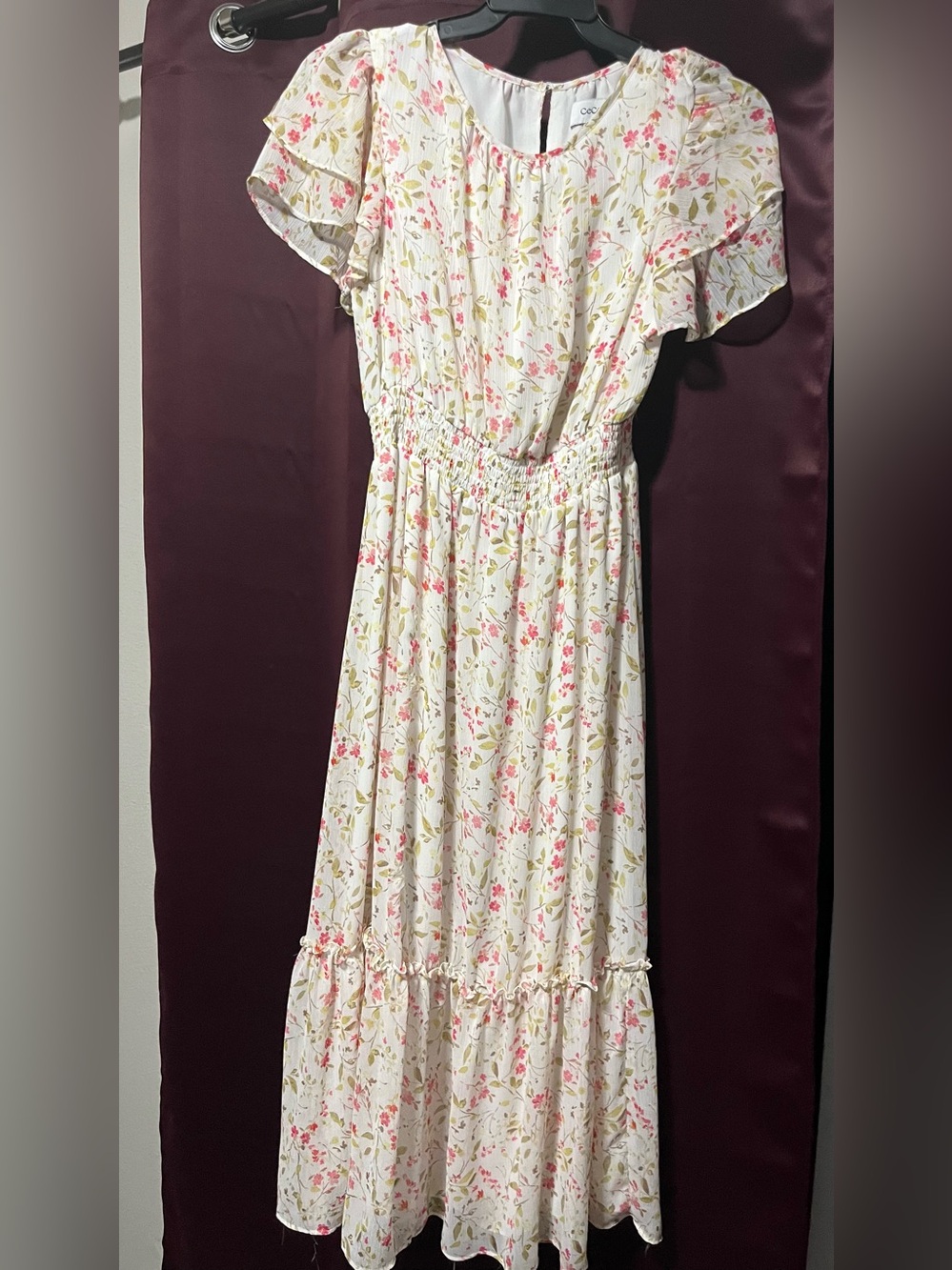CeCe Cream Maxi Dress with Pink & Olive Floral Print